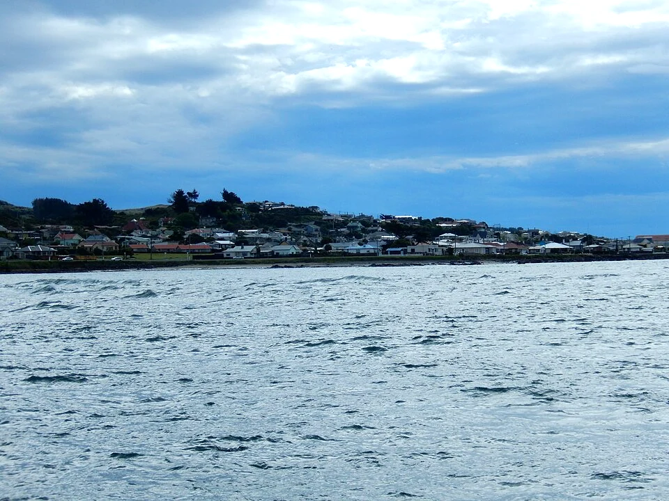 A small coastal New Zealand town viewed across the water
